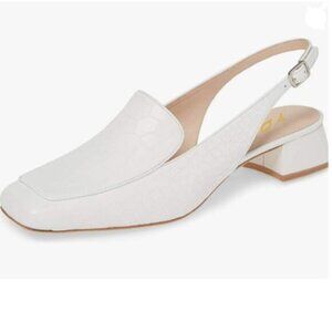 YDN White Square Toe Block Low Heels Slingback Formal Loafer Dressy Shoes